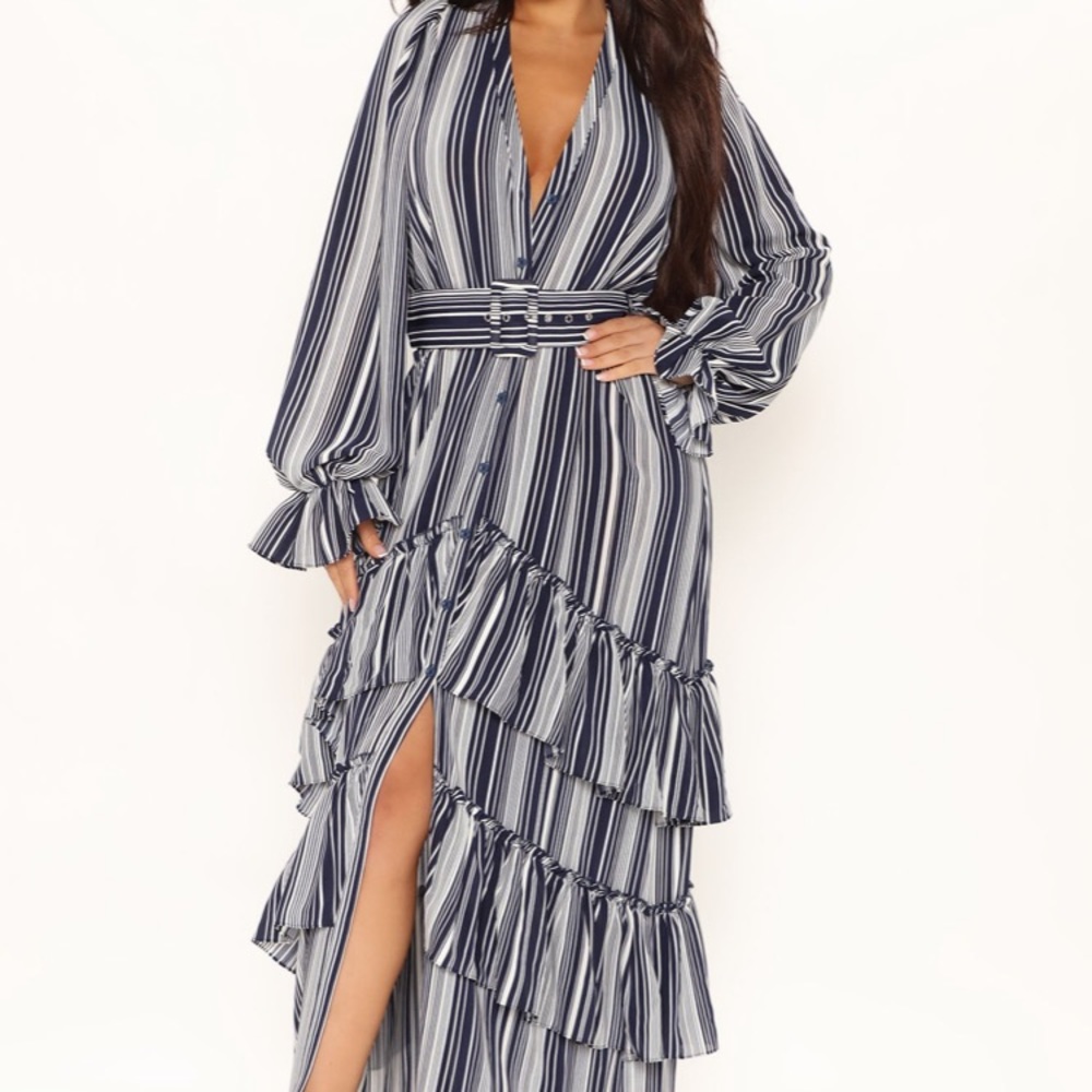 Striped Belted Maxi Dress